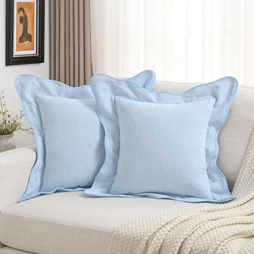 FUTEI Pack of 2 Chenille Throw Pillow Covers 20x20 Inch, Light Blue by FUTEI