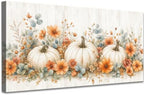 WAXWHELK Pumpkin Fall Canvas Wall Art, White Pumpkins and Orange Flowers Autumn Painting Pictures, Rustic Farmhouse Artwork for Living Room Bedroom Thanksgiving Home Decor (12"x24") by Unknown