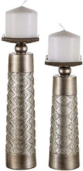 Creative Scents Dublin Silver Decorative Candle Holder Set of 2 - Home Decor Pillar Candle Stand, Coffee Table Mantle Decor centerpieces for Fireplace, Living or Dining Room Table, Gift Boxed by CreativeScents