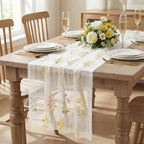 Artoid Mode 6PC Wildflower Floral Milky White Gauze Embroidery Table Runner 120 Inch 10FT, Tulle Seasonal Spring Kitchen Dining Table Decor for Home Party - Image 2