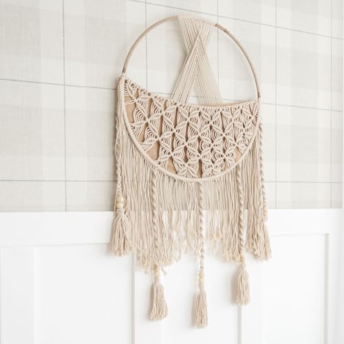 Crane Baby Charlie Farmhouse Macramé Boho Toy Bin with Tassels, Hanging Basket Nursery Decor, Stuffed Animal Storage, Wall Organizer for Playroom, Boho Baby Room Decor& Kids Room Organization - Image 4