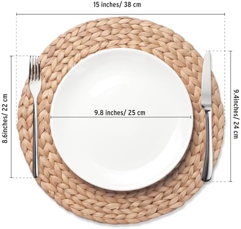 6 Pack, Round Woven Placemats, Natural Water Hyacinth Place mats, Braided Straw Table Mats for Dining Table, Christmas Placemats Set of 6 (15 inch) - Image 5