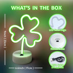 Shamrock Neon Sign, St. Patrick's Day Decorations with USB/Battery Powered, LED Clover Lucky Green Neon Lights for Man Cave Bar Pub Home Party Room Wall Decor (Shamrock With Holder Base, 2 Shamrock) - Image 2