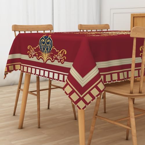 Retro Chinese Style Print Tablecloth 70x140 Inch Red and Gold Chinese Pattern Bordered Fabric Table Cloth Polyester Waterproof Reusable Rectangle Table Cover for Cottage Kitchen Dining Decor - Image 3