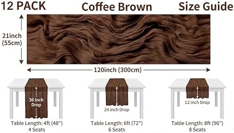 12 Pack Brown 10 Ft Cheesecloth Table Runner 20x120 Inch Boho Wrinkled Sheer Romantic Gauze Decor for Wedding, Bridal Shower, Birthday Party - Image 2