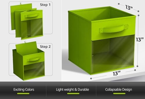 Sorbus 6-Pack Fabric Storage Cubes (13 Inch, Bright Rainbow with Window) - Image 3