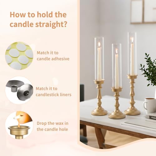 NUPTIO Hurricane Candle Holders, Set of 6 Gold Taper Holders with Glass - Image 6