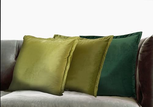 Green Yellow Gold Decorative Throw Pillow Covers, Set of 4, 18x18 Inch Solid Warm Color Velvet Accent Pillow Covers - Image 2