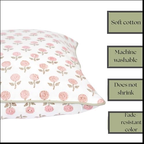 Set of 2 Pillow Covers with Ruffles 18"x18" Floral Pillow Covers Pink Farmhouse Pillow Covers for Girls Room Nursery Couch Throw Pillow Covers Boho Home Decorative Pillow for Spring - Image 3