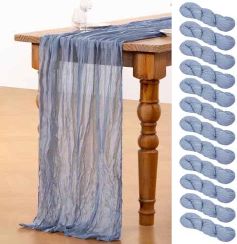 DeZerlor Dusty Blue Cheesecloth Table Runners 12 Pack Summer Boho Runners by DeZerlor