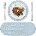 Set of 12 Gray Blue Cotton Placemats 15" Round Scalloped White by Gandeer