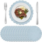 Set of 12 Gray Blue Cotton Placemats 15" Round Scalloped White by Gandeer
