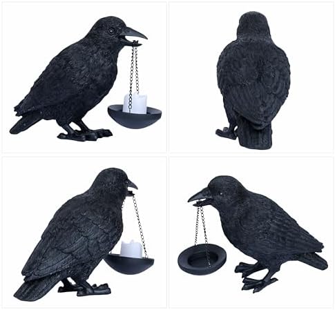 Gothic Home Decor Raven Lamp Tealight Candle Holder Halloween Decorations Indoor Fake Crow Light Holder Resin Black Bird Statue for Living Room Fireplace Entrance Holiday Spooky Ornaments - Image 6