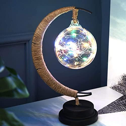 LED Decorative Enchanted Lunar Lamp with USB Power,Table Lamp Lunar Crescent Ramadan Lamps Bedside Night Lights Gifts Suitable for Christmas Birthday 5.5 * 5.1 * 11inch（Round Ball Color） - Image 3