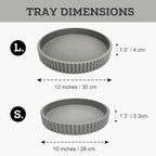 Modern Table Round Decorative Trays 2pcs Home Decor - Circle Coffee Table Centerpiece Set 12"/10" - Wooden Cool Grey Ottoman Tray with Fluted Edge - Image 2