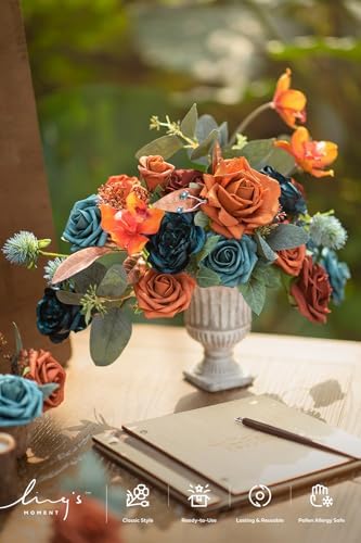 Ling's moment Artificial Fall Flowers Wedding Rustic Teal Grand Combo - Image 2