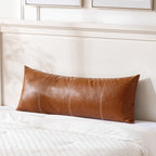 Fancy Homi Brown Boho Long Lumbar Faux Leather Body Decorative Throw Pillow Cover 14x36 Inch for Bedroom Couch Bed Sofa Bench, Hand Stitched Stylish Pillowcase, Rustic Modern Farmhouse Room Decor by Fancy+Homi
