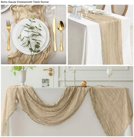 20 Pack Beige Cheesecloth Table Runner 17x108 Inch Boho Wrinkled Sheer Gauze Cheese Cloth Table Runner Bulk Decor for Wedding, Bridal Shower, Birthday Party - Image 4