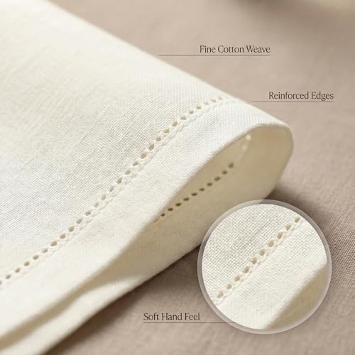 Urban Villa Cloth Napkins Ivory Hemstitch Dinner Napkins Set of 12 (20X20) 100% Cotton Absorbent Washable Durable Reusable Ideal for Hotel Collection Farmhouse Parties Restaurant Lunch Dinner Napkins - Image 5