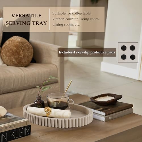 Oval Tray for Coffee Table Decor, 13" Resin Coffee Table Tray, Beige Resin - Image 5