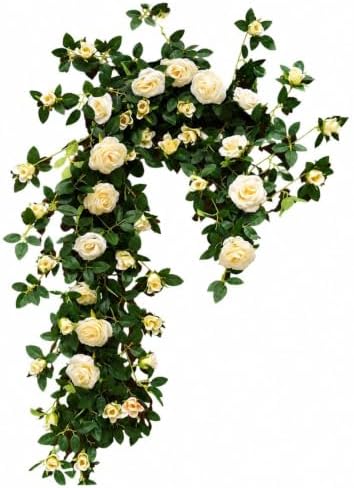 71in Artificial Rose Vine Silk Flower Garland Wedding Garden Decor(White) by Unknown