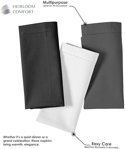 Multi Color Cloth Napkins 18x18 Inch - Set of 12-100% Cotton, Soft, Absorbent - Perfect Hotel Quality Napkin for Table, Dinner, Weddings, Everyday Dining - White, Grey, Black - Image 6