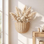 Large Scalloped Woven Faux Rattan Wall Basket Set of 2, Hand Woven Wicker - Image 4