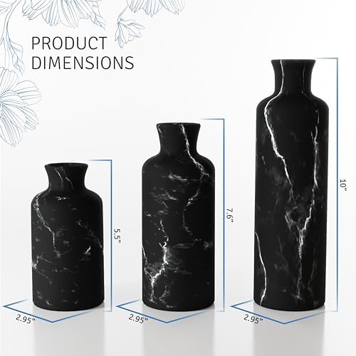 Creative Scents Black Marble Look 3pc Vase Set – Boho Vases for Decor, Modern Vases for Holding Pampas Grass, Dried/Fresh Flowers, Vases for Living Room - Kitchen, Bedroom, Office, Shelf Decor - Image 4