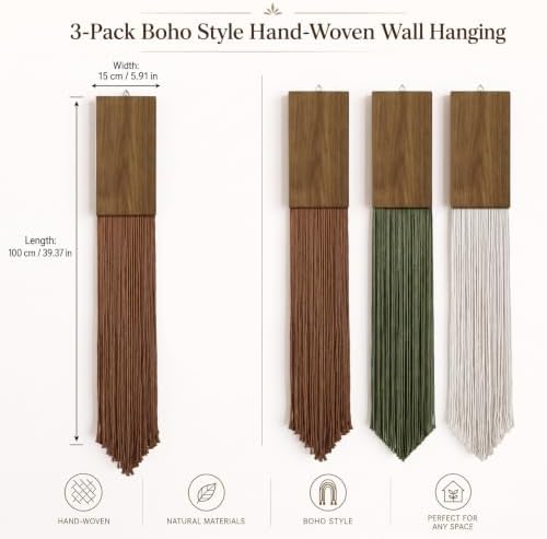 Crystassel Talsylara 3 Pcs Macrame Wall Hanging Wood Yarn Boho Tassel Decor - Image 2