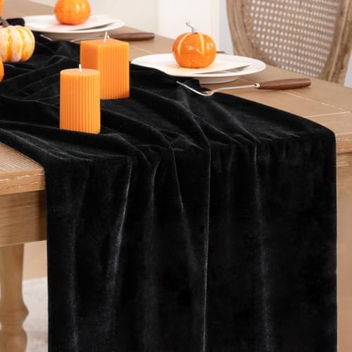 DeZerlor 3pcs Black Fall Winter Velvet Table Runner 20 x 120 Inch by DeZerlor