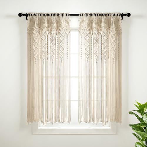 Lush Decor Boho Macrame Textured Cotton Window Curtain Panel Single 40" W x 63" L Neutral - Macrame Curtains for Windows, Room Divider, Boho Wall Decor by LushDecor