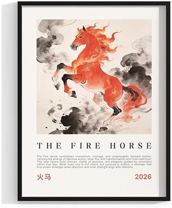 Year of the Fire Horse 2026 Poster, Chinese Zodiac Horse Wall Art, Lunar New Year Asian Art Print, Decor Minimalist by Unknown