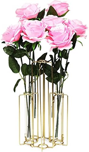 Juvale 6-Pack Metal Hinged Bud Vases Stand - 14 x 11.8 in, Gold, Modern - Lantern Centerpieces, Tulipiere & Flower Stick Holder with Metal & Glass Test Tube Floral Vases - Image 5