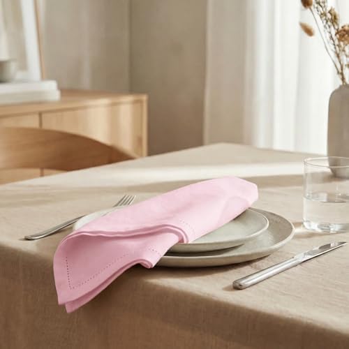 Urban Villa Hemstitch Cloth Dinner Napkins Cotton 20”x20” (Set of 12)-Pink - Image 4