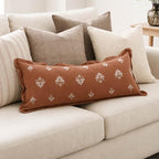 BlissBlush Long Lumbar Pillow Cover 14x36 for Bed, Terracotta Velvet Decorative Lumbar Pillow Cover, Floral Accent Cushion Cover with Embroidery and Scalloped Edge for Couch Sofa Bed, Cover ONLY - Image 5