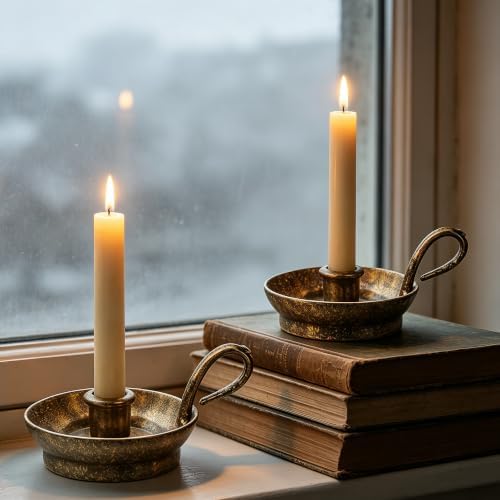 4" Set of 2 Cast Iron Taper Candle Holder and Handle in Rustic Gold, Taper Candle Holder, Farmhouse Vintage Style, for Mantels, Tabletop, Centerpieces, Entryways, Shelves - Image 4