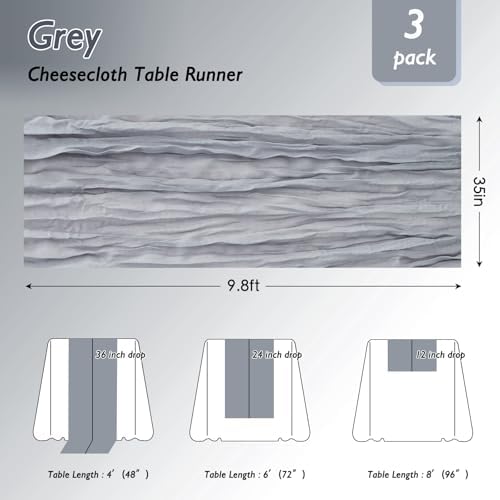 8 Pack Grey Cheesecloth Table Runner 120 Inch Boho Wedding Decor - Image 2