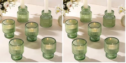 DARJEN 6 Pcs Green Candlestick Holders - Glass Taper Candle Holders Tealight Votive Candle Holders for Table Centerpieces, Wedding, Dinner Party, Home, Gifts (Pack of 2) by DARJEN
