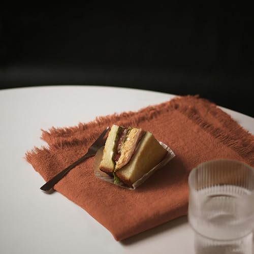 Handmade Cloth Napkins 100% Cotton Napkins with Fringe，Delicate Handmade Cloth Napkins for Dinners, Parties, Weddings and More，18 x 18 Inch Set of 12 - Terracotta - Image 3