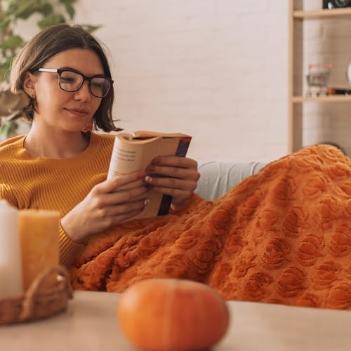 Tegeme Fall Halloween Pumpkin Throw Blanket 50" x 60", 3D Pumpkin Pattern Faux Rabbit Fur Fleece Blanket, Soft Cozy Rust Autumn Throw for Couch Sofa Bed, Thanksgiving Gift for Women Mom(Rust) - Image 6