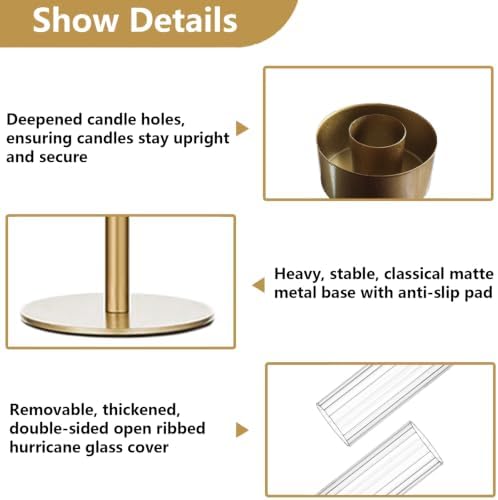 Gold Hurricane Candlestick Candle Holders - Set of 12, Brass, Fluted Glass - Image 6