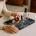 Koville Natural Marble Tray, Coffee Table Vanity/Decorative Tray for Jewerly, Watch, Perfume Candle Storage for Bedroom/Bathroom/Kitchen Countertop - Image 4