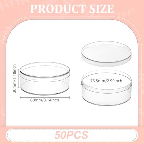 AHANDMAKER 50PCS Clear Round Organizer Box 3"x1" Small Acrylic Containers with Lids Circular Candy Box for Bead Jewelry Storage Wedding Graduation Gift Craft Decorations - Image 2