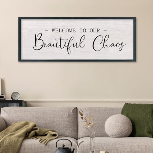 comurdyo Welcome To Our Beautiful Chaos Sign 32"X12" Black by comurdyo