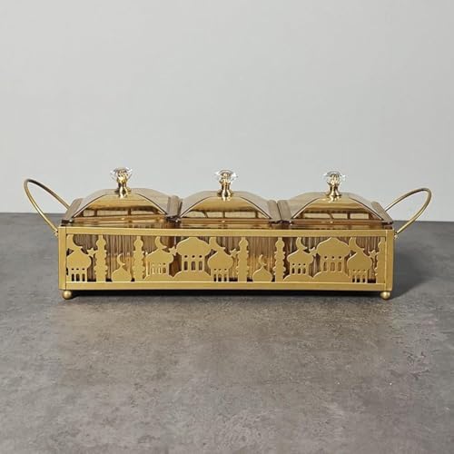 Ramadan Trays with Lid Metal Gold Eid Mubarak Serving Tray Ramadan Decorations Eid Party Food Storage Container for Cookie Candy Pastry Dessert - Image 5