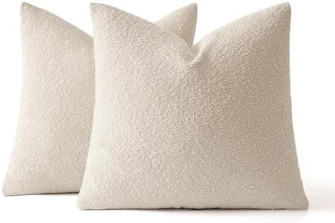 MIULEE 26x26 Decorative Euro Sham Boucle Couch Pillow Covers Beige - Image 6