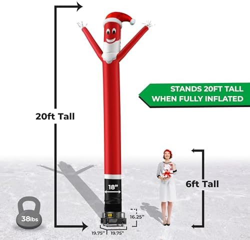 LookOurWay Air Dancers Inflatable Tube Man Attachment | 20ft Tall Set | Wacky Waving Christmas Inflatables Tube Guy | Blower Included | Outdoor Holiday decoration | Christmas Theme - Santa Disguise - Image 3