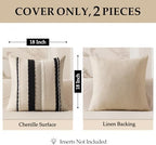 ANRODUO Boho Decorative Pillow Covers 20x20 Pack of 2 Black-White Stripe 2 - Image 4