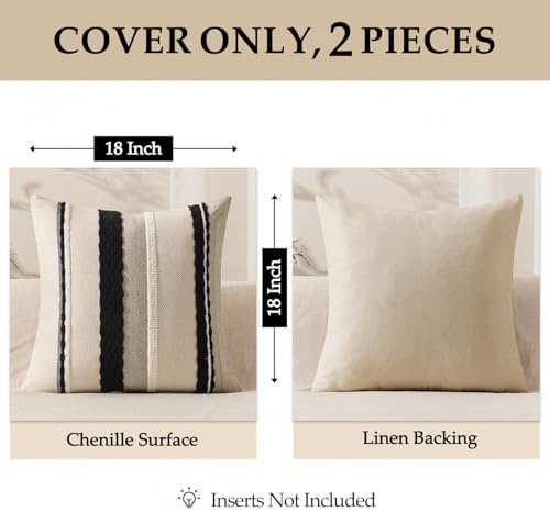 ANRODUO Boho Decorative Pillow Covers 20x20 Pack of 2 Black-White Stripe 2 - Image 4