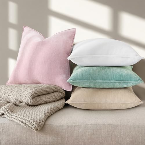 decorUhome Chenille Cream White Velvet Throw Pillow Covers 24x24 Set of 2 - Image 4